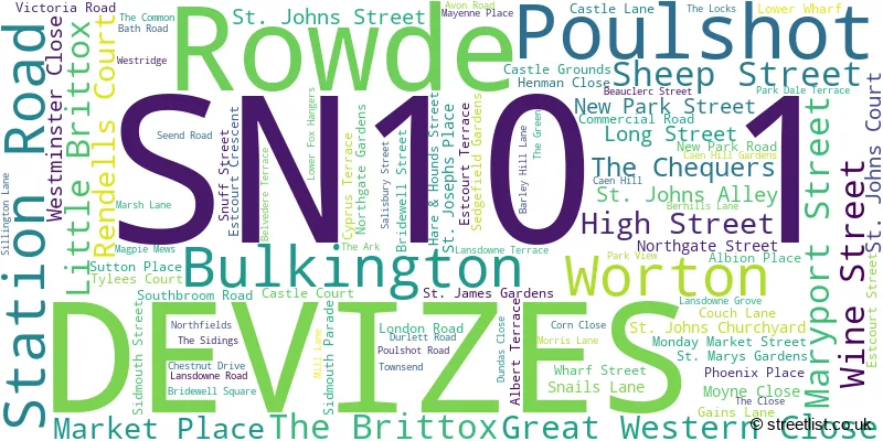 A word cloud for the SN10 1 postcode